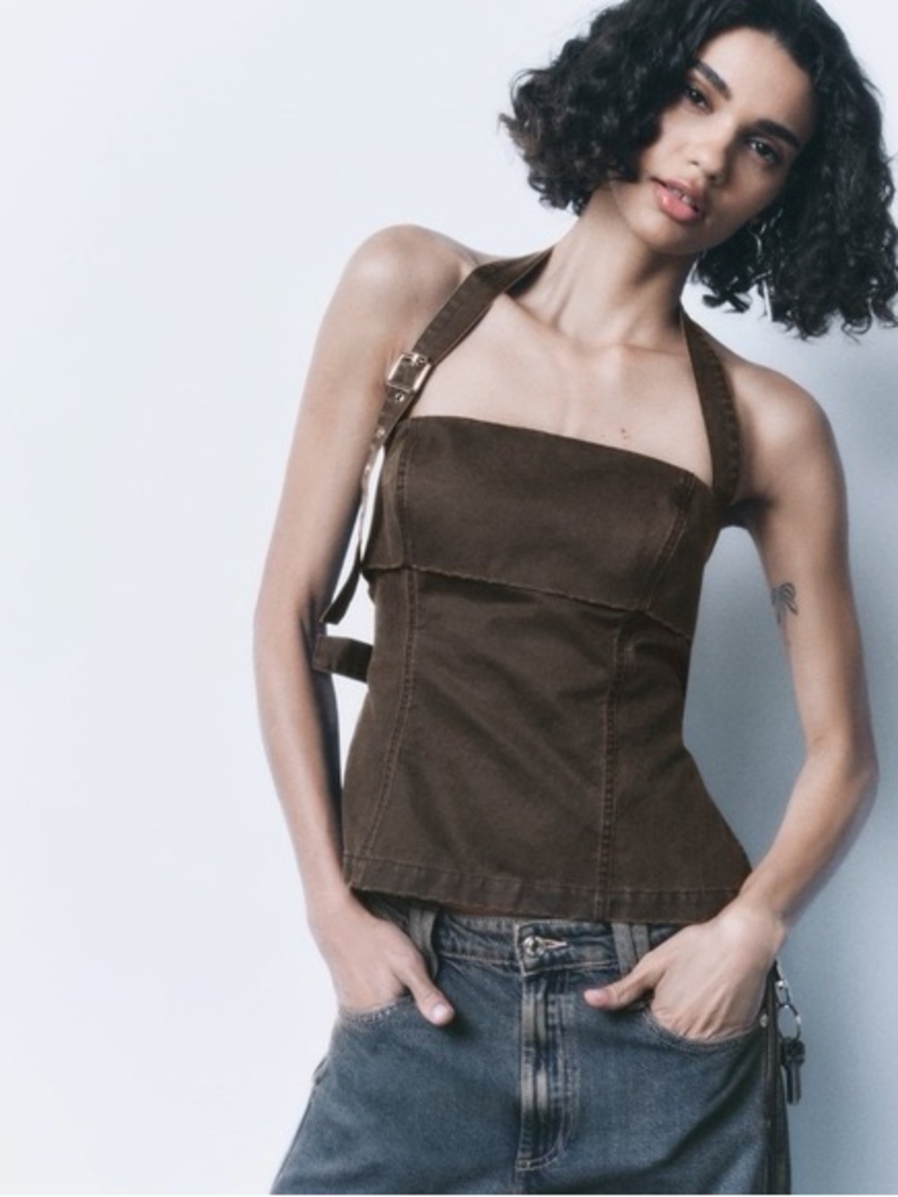 Zara Brown Strap Halter Top
